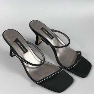 Sacha Too Doreen Women’s Leather Slip-On Rhinestone Heel Sandals Size 8.5M